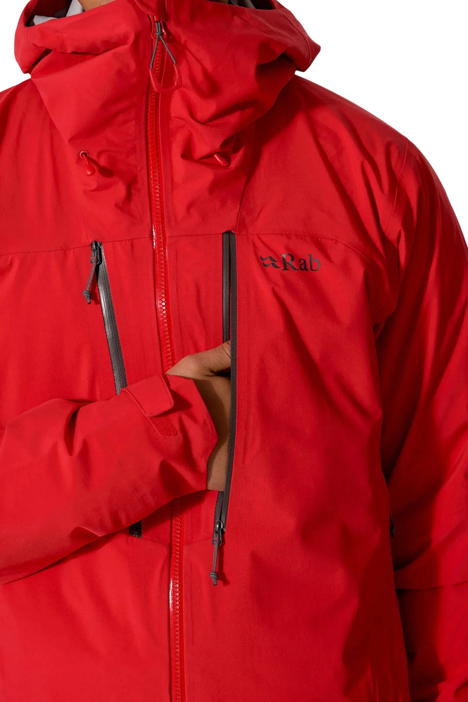 Rab Men's Firewall Guide Waterproof Jacket in Summit Red - chest pocket detail