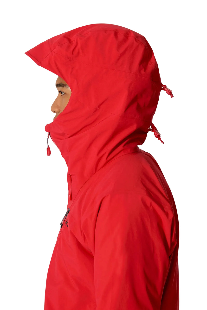 Rab Men's Firewall Guide Waterproof Jacket in Summit Red - hood profile detail