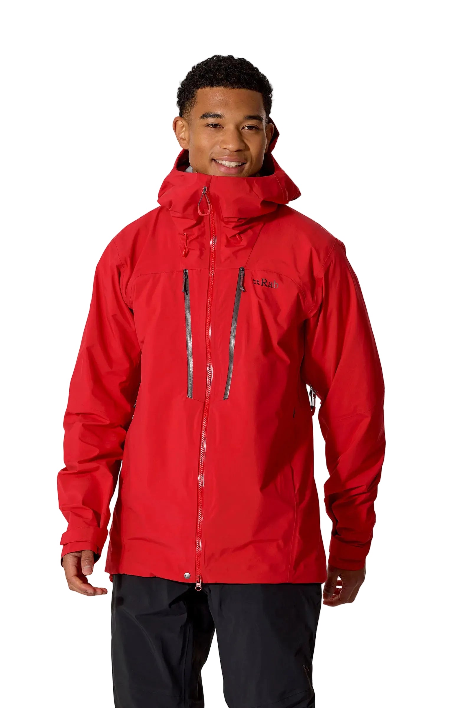 Rab Men's Firewall Guide Waterproof Jacket in Summit Red - worn