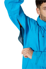 Rab Men's Firewall Mountain Waterproof Jacket in Maya Blue - pit zip detail, worn