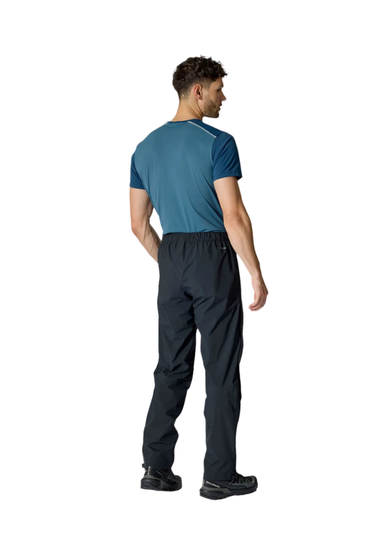 Rab Men's Firewall Mountain Waterproof Pants in Black - worn, front, with jacket