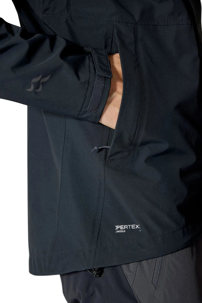 Rab Men's Firewall Waterproof Jacket in Black - hand pocket detail on model