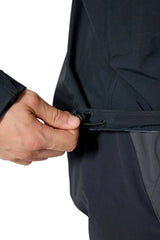 Rab Men's Firewall Waterproof Jacket in Black - hem adjustment detail on model