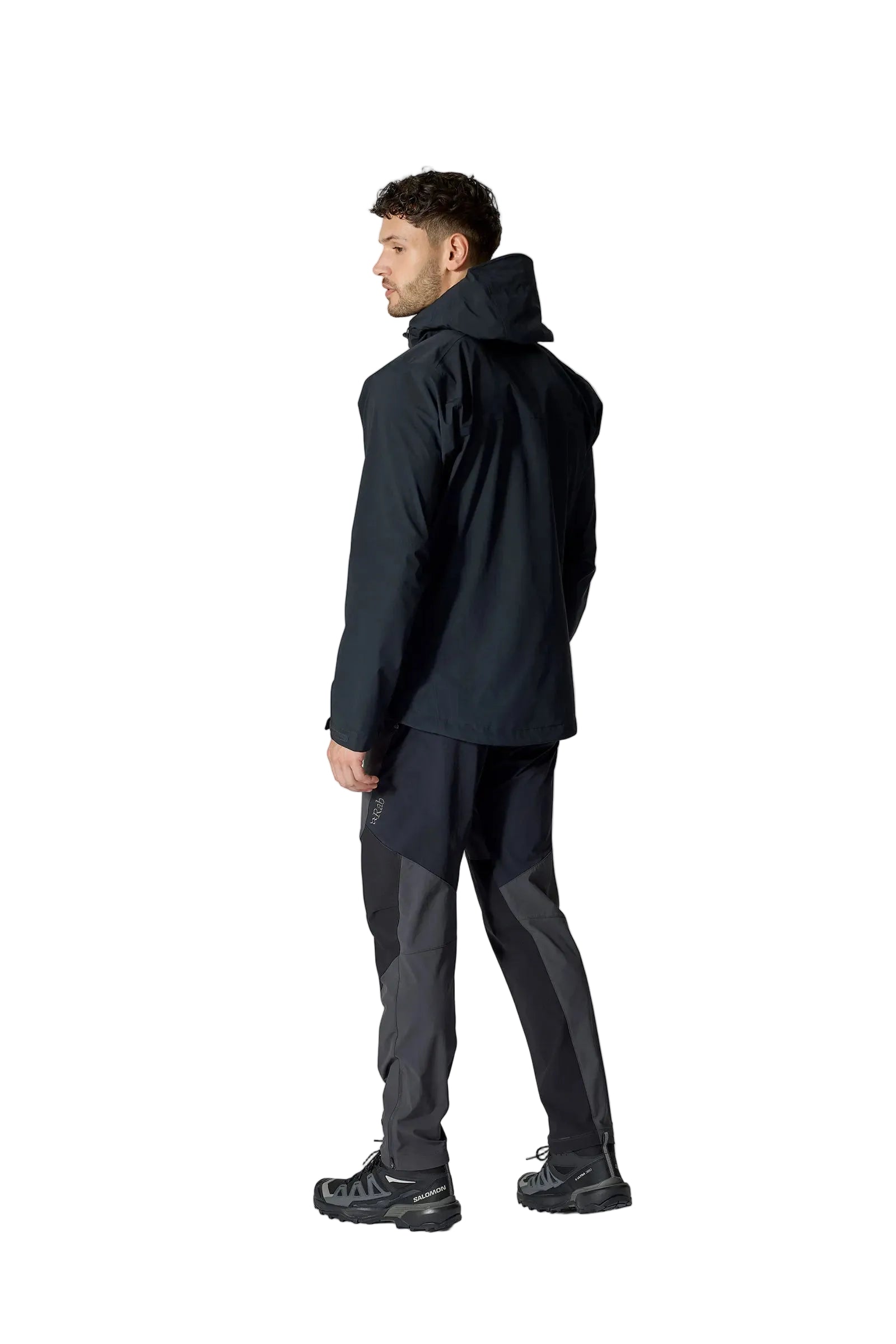 Rab Men's Firewall Waterproof Jacket in Black - worn, three-quarter