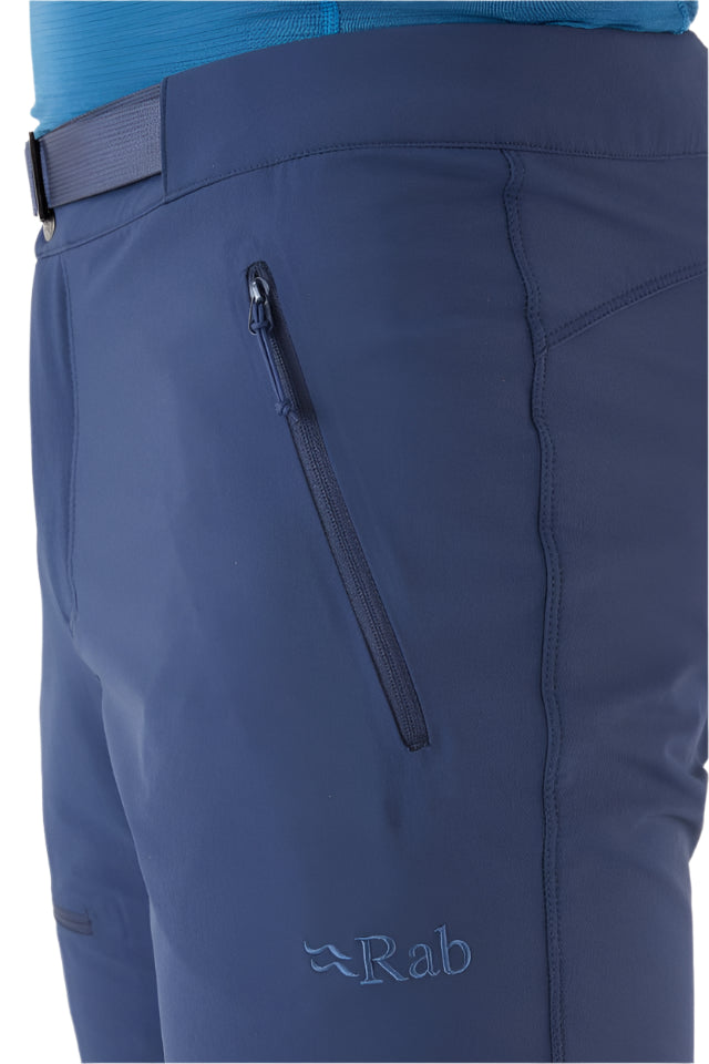 Rab Men's Incline AS Softshell Pants in Deep Ink (styling reference) - Thigh Pocket Detail