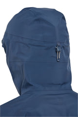Rab Men's Khroma Converge GORE-TEX Ski Jacket in Tempest Blue/Light Zinc - hood zip detail, worn (reference only, not a stocked colour)
