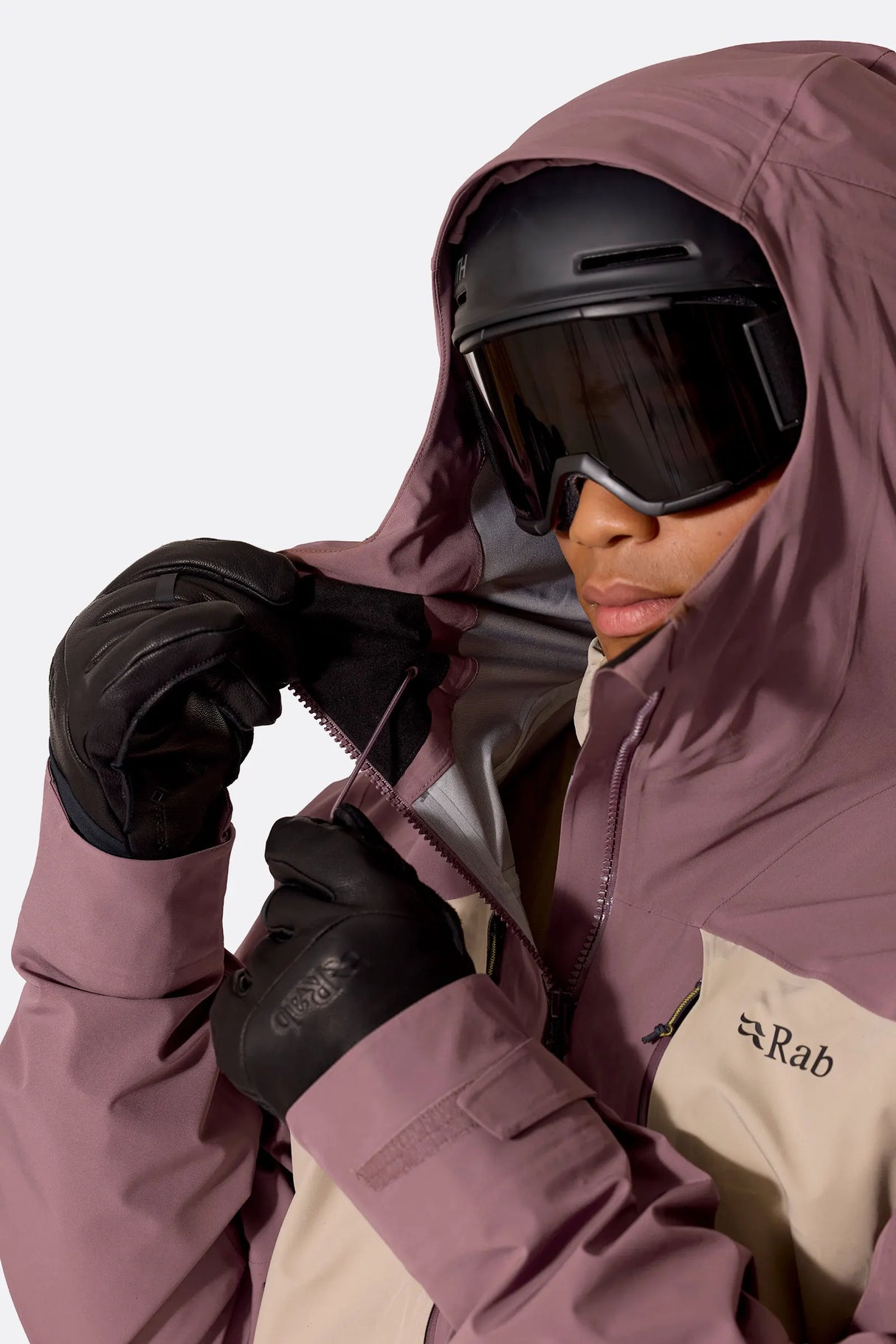 Rab Men’s Kinetic Alpine Stretch Jacket - adjusting goggles, worn