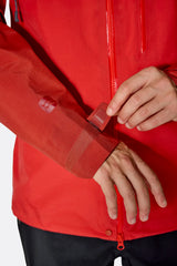 Rab Men's Latok Mountain GORE-TEX Pro Jacket in Tuscan Red/Dark Horizon (styling reference) - cuff detail (close), worn