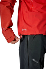 Rab Men's Latok Mountain GORE-TEX Pro Jacket in Tuscan Red/Dark Horizon (styling reference) - hem and cuff detail, worn