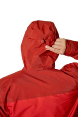 Rab Men's Latok Mountain GORE-TEX Pro Jacket in Tuscan Red/Dark Horizon (styling reference) - hood adjustment detail, worn, back