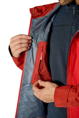 Rab Men's Latok Mountain GORE-TEX Pro Jacket in Tuscan Red/Dark Horizon (styling reference) - inner pocket detail, worn
