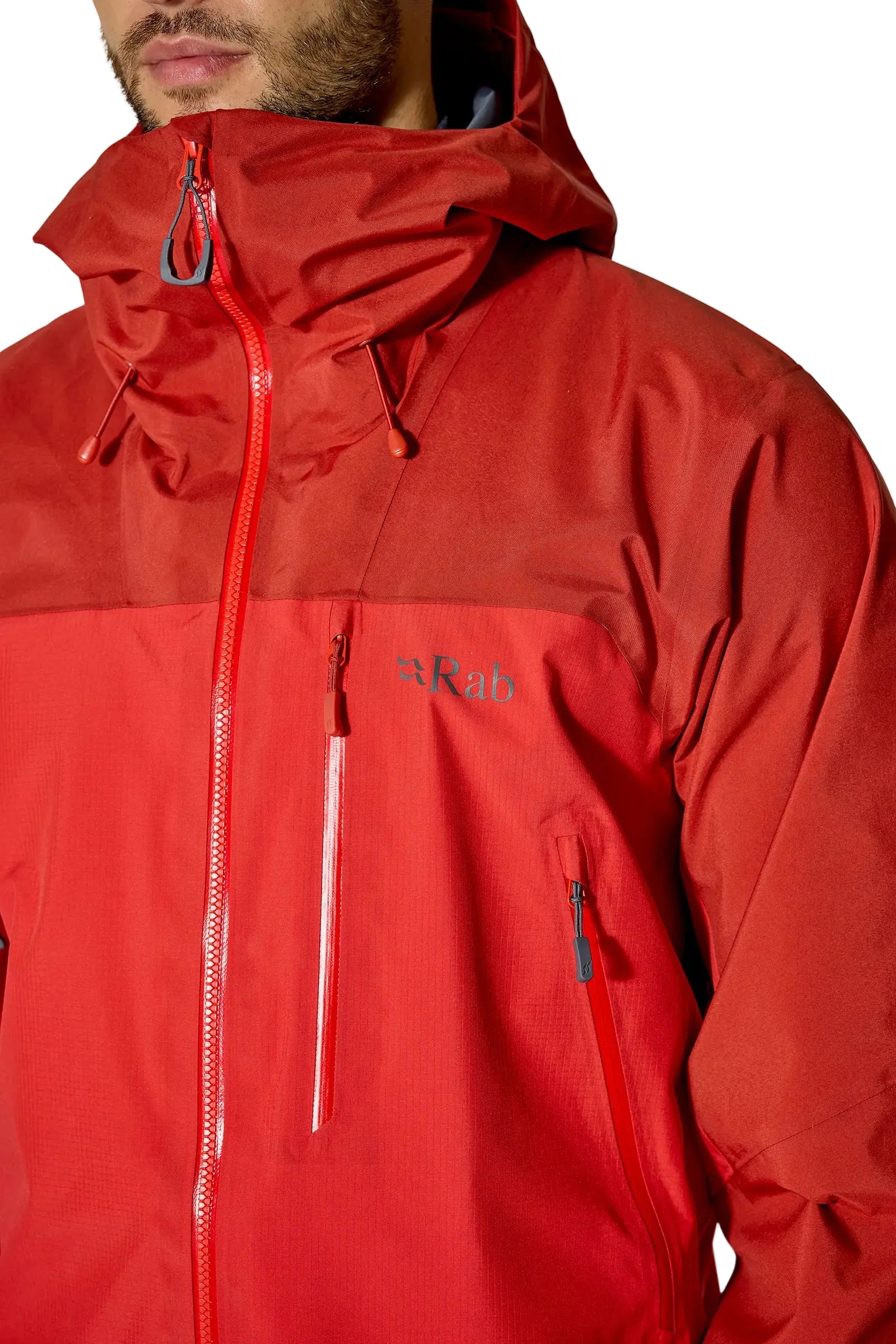 Rab Men's Latok Mountain GORE-TEX Pro Jacket in Tuscan Red/Dark Horizon (styling reference) - worn, back