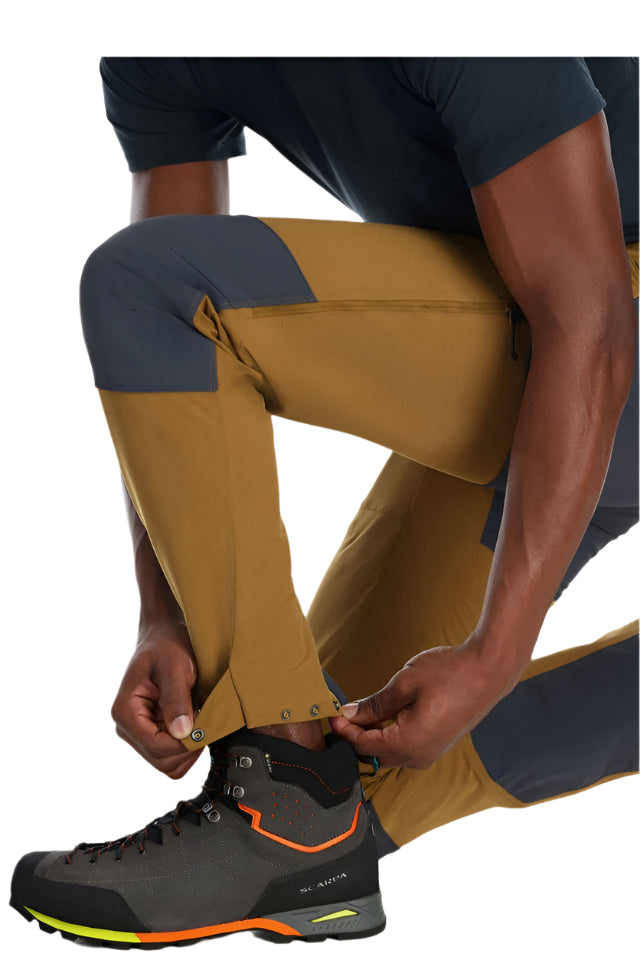 Rab Men's Lochan Pants in Cumin - on model, lacing boots