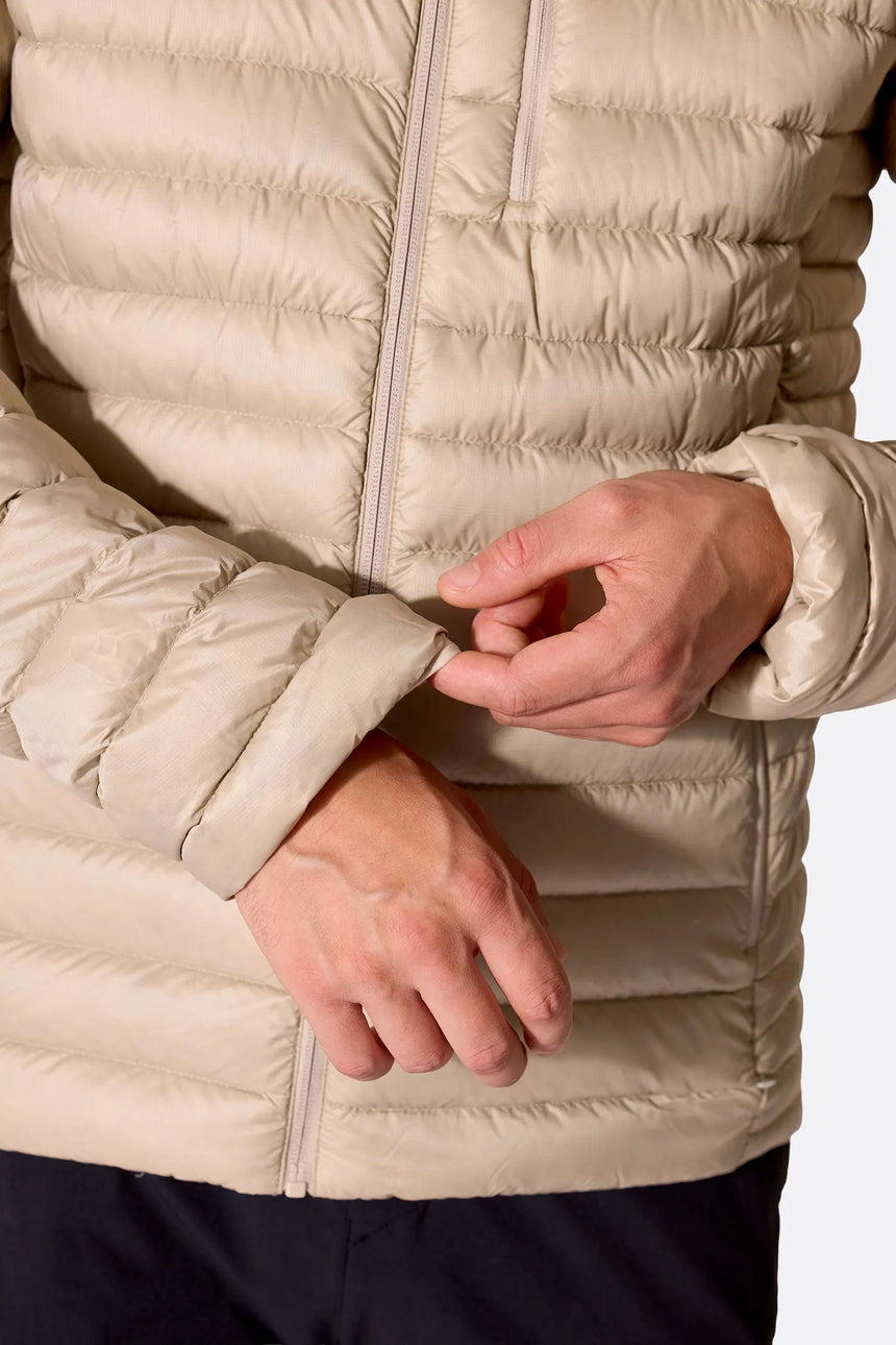Rab Men's Microlight Down Jacket in Dark Pebble (Reference) - Cuff Detail, Worn