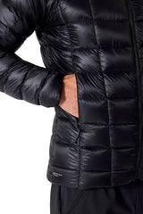 Rab Men's Mythic Alpine Down Jacket in Black - worn, side, hand pocket detail