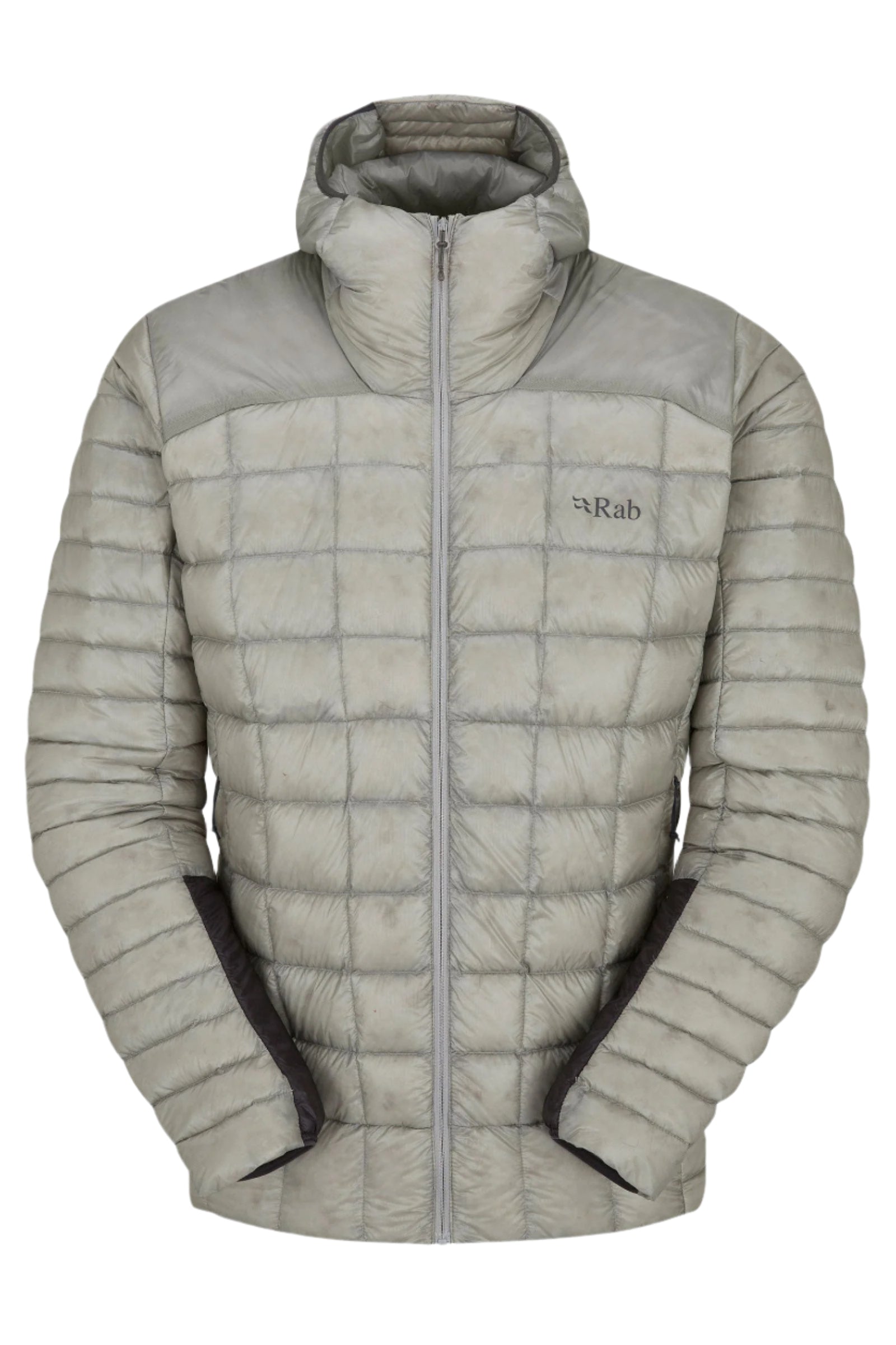 Rab Men's Mythic Alpine Light Down Jacket in Light Zinc - flat lay, front