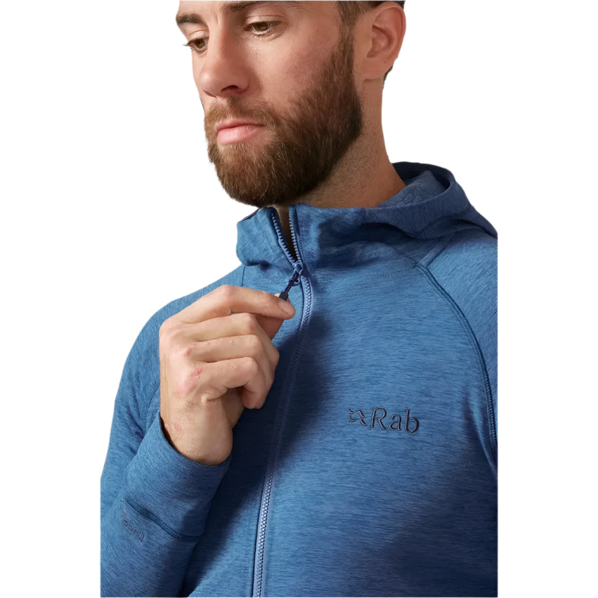 Rab Men's Nexus Hoody in Blue (styling reference) - Zip Guard Detail