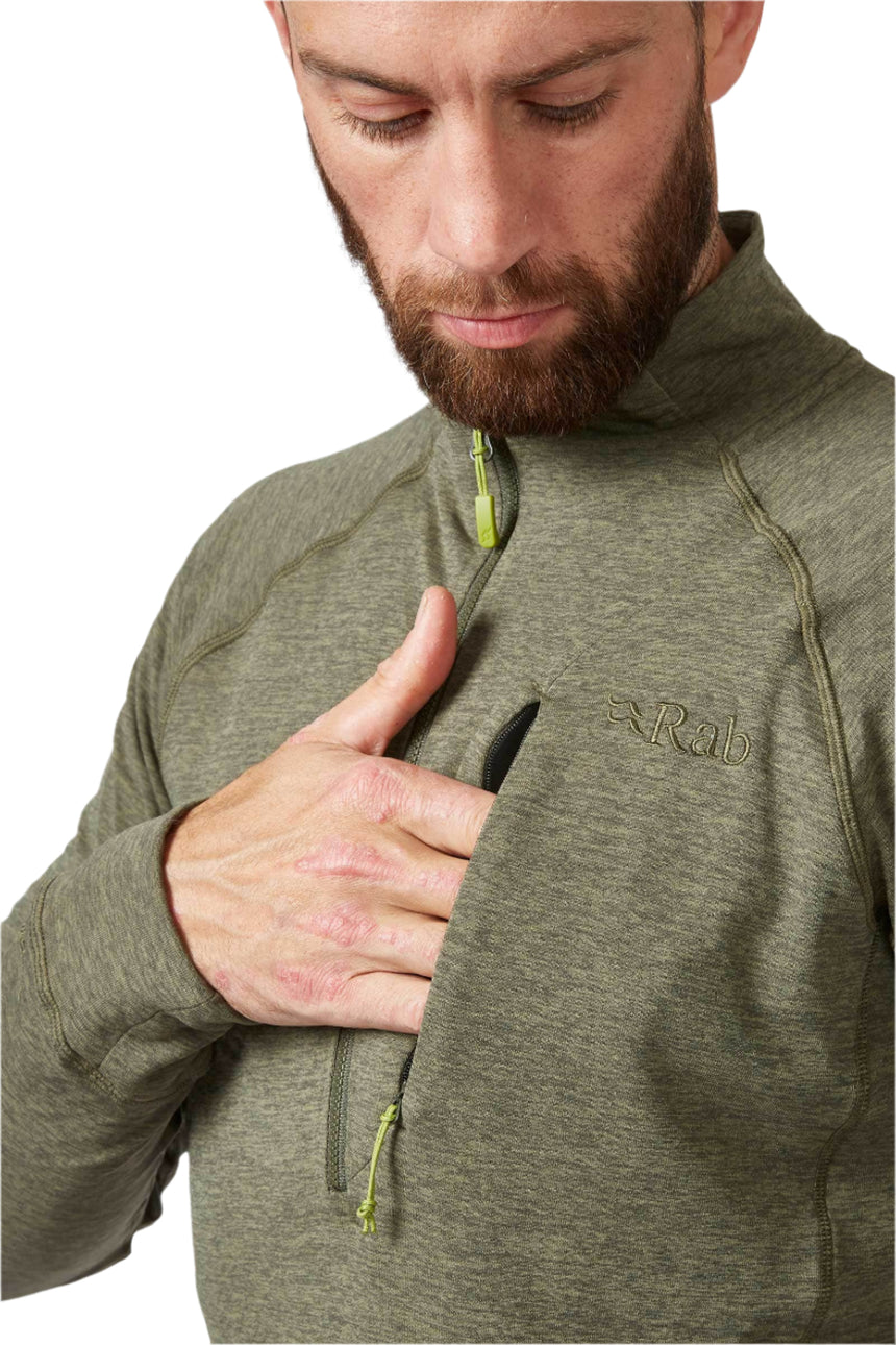 Rab Men's Nexus Pull-On in Light Khaki - chest pocket zip pull detail