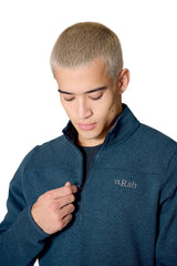 Rab Men's Ryvoan Pull-On in Tempest Blue - worn, zip pull detail