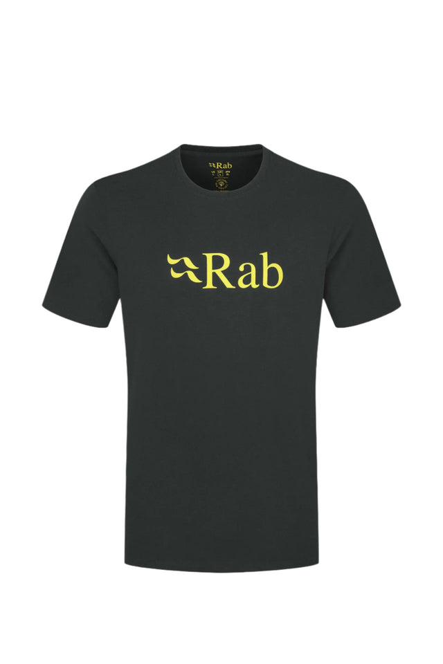 Rab Men's Stance Logo SS Tee in Beluga/Pollen - flat lay, front