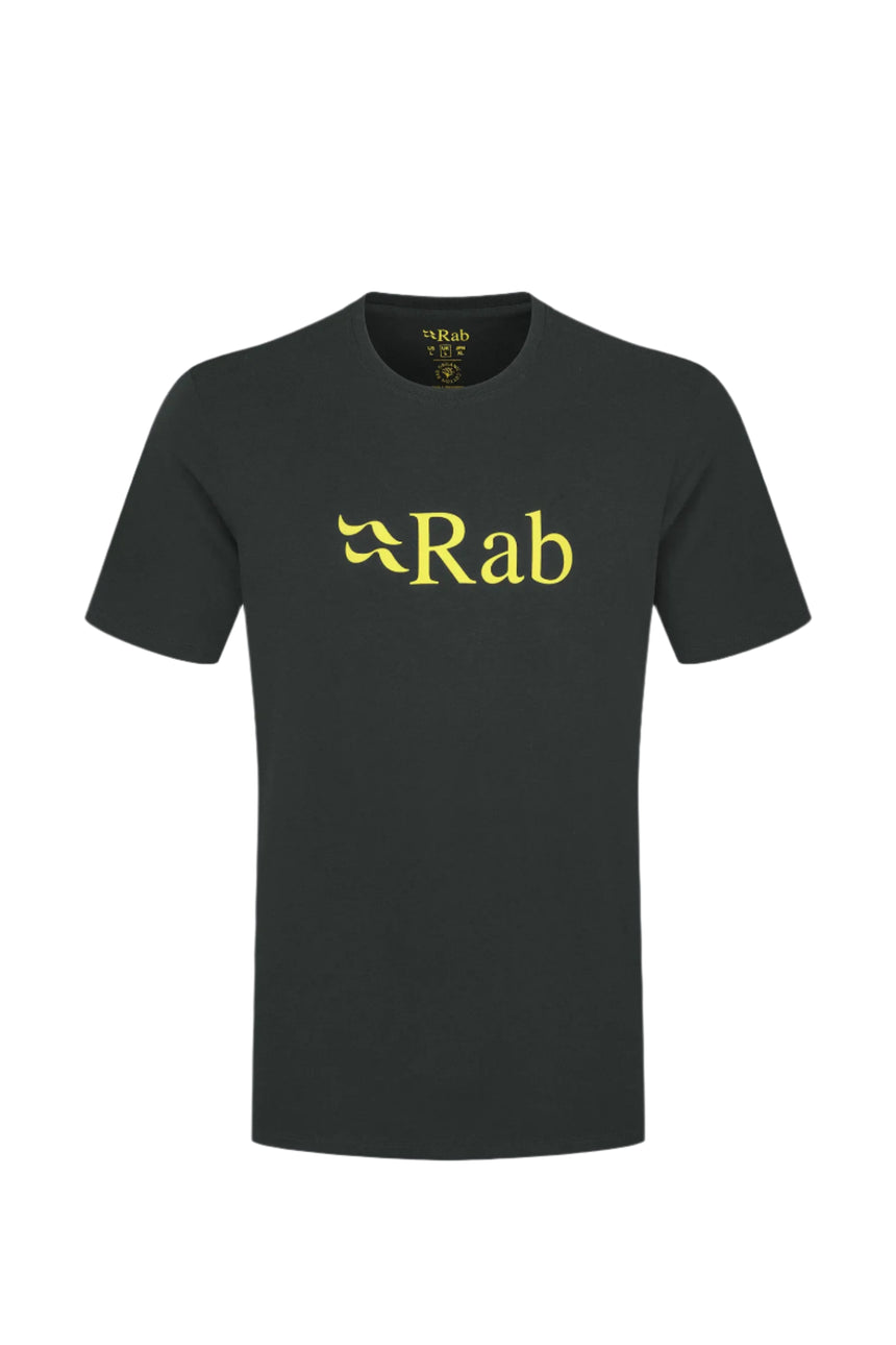 Rab Men's Stance Logo SS Tee in Beluga/Pollen - flat lay, front