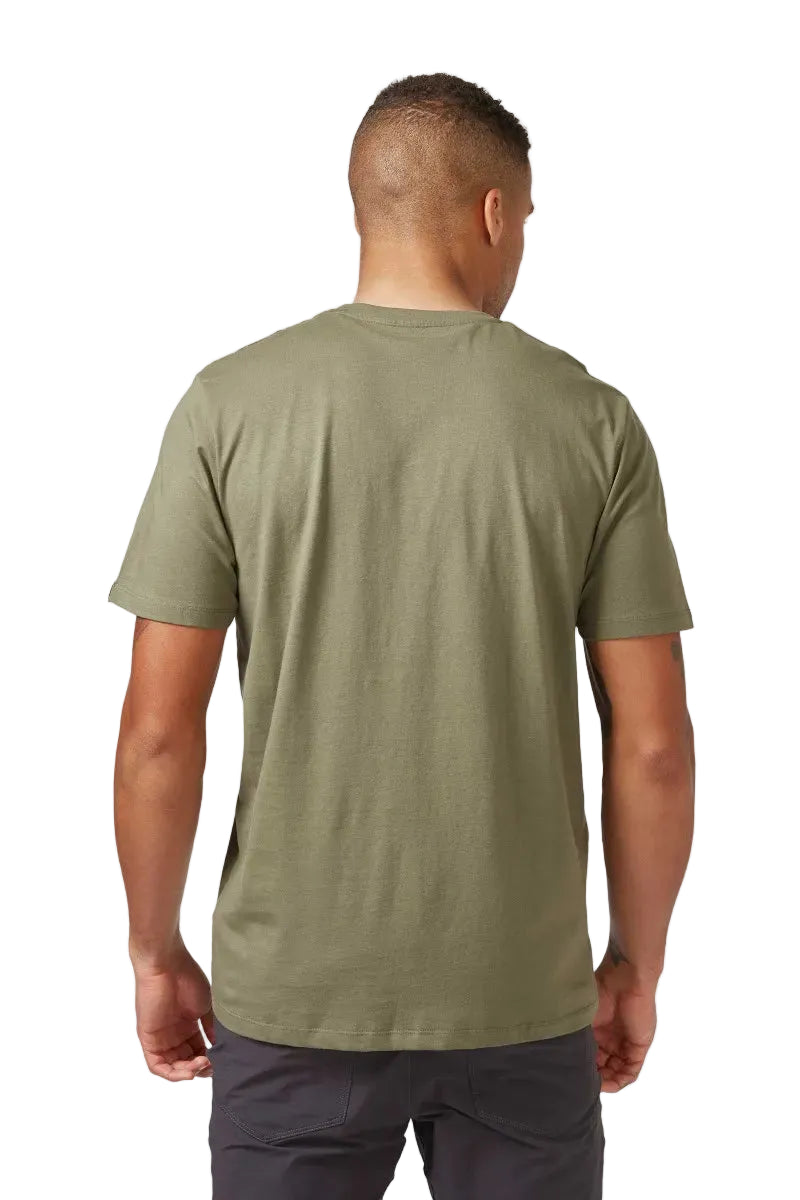 Rab Men's Stance Logo SS Tee in Light Khaki (styling reference) - worn, back