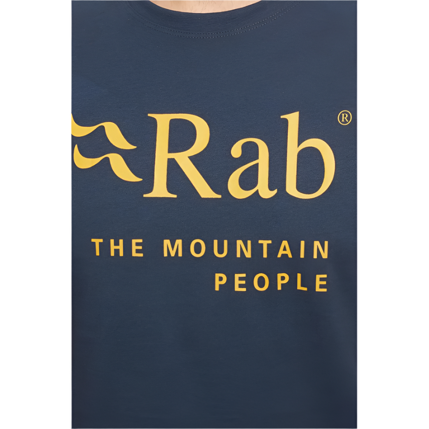 Rab Men's Stance Mountain SS Tee in Navy (styling reference) - chest logo detail