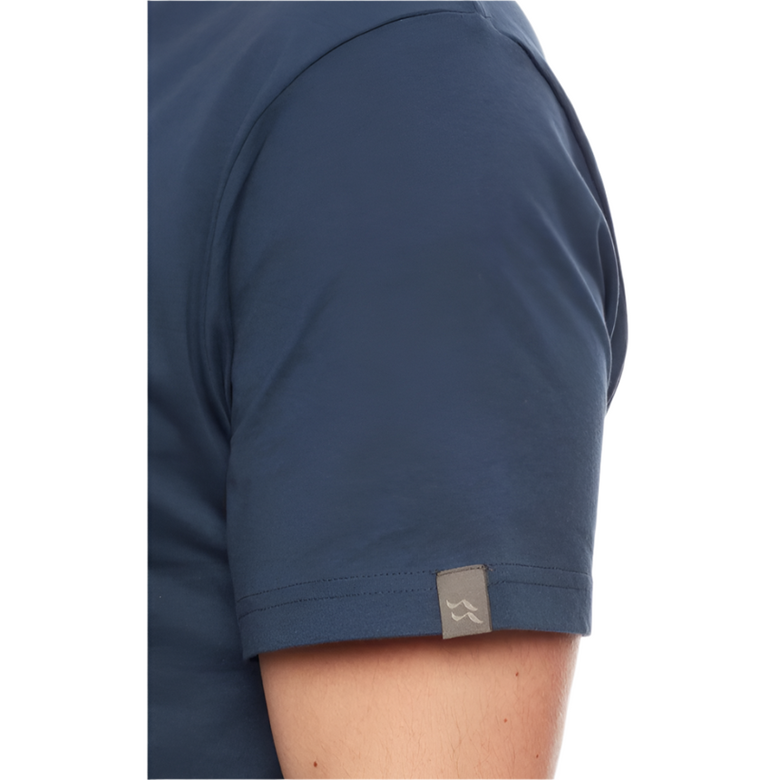 Rab Men's Stance Mountain SS Tee in Navy (styling reference) - sleeve label detail