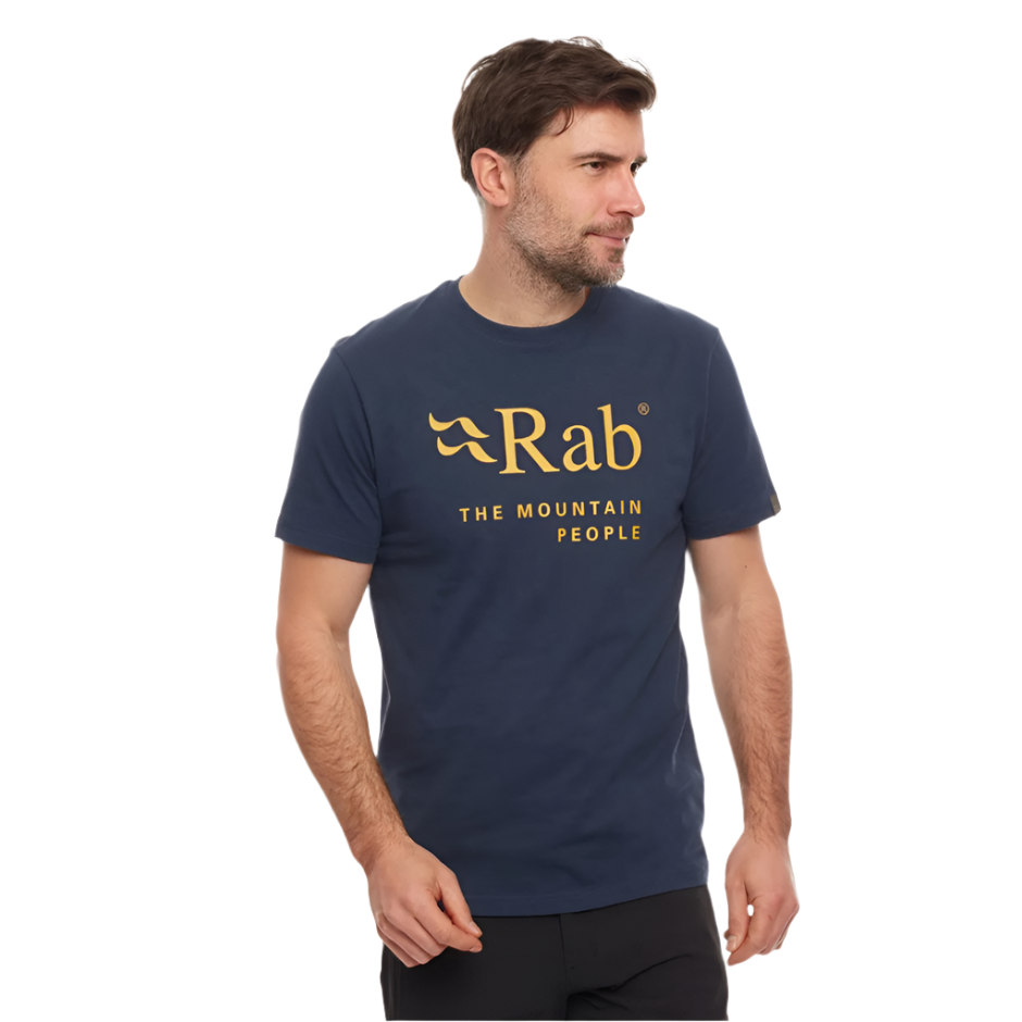 Rab Men's Stance Mountain SS Tee in Navy (styling reference) - worn, three-quarter