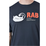 Rab Men's Stance Vintage SS Tee in Navy (styling reference) - chest logo detail