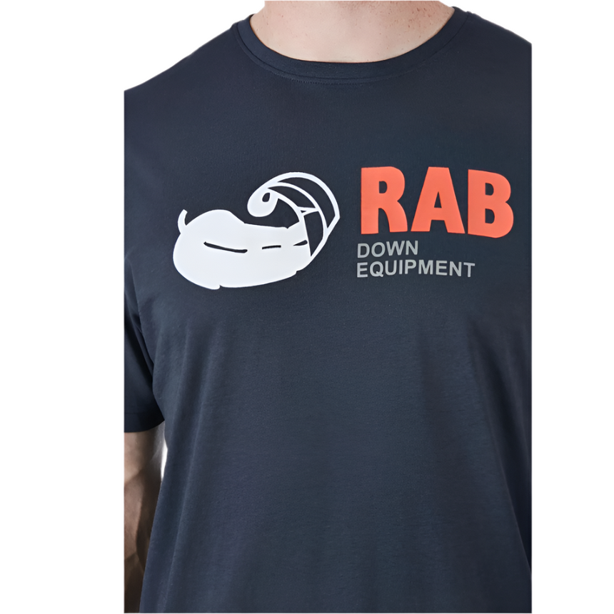 Rab Men's Stance Vintage SS Tee in Navy (styling reference) - chest logo detail