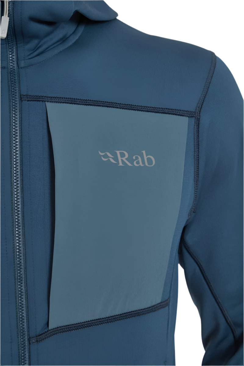 Rab Men's Superflux Hoody in Tempest Blue - chest pocket detail