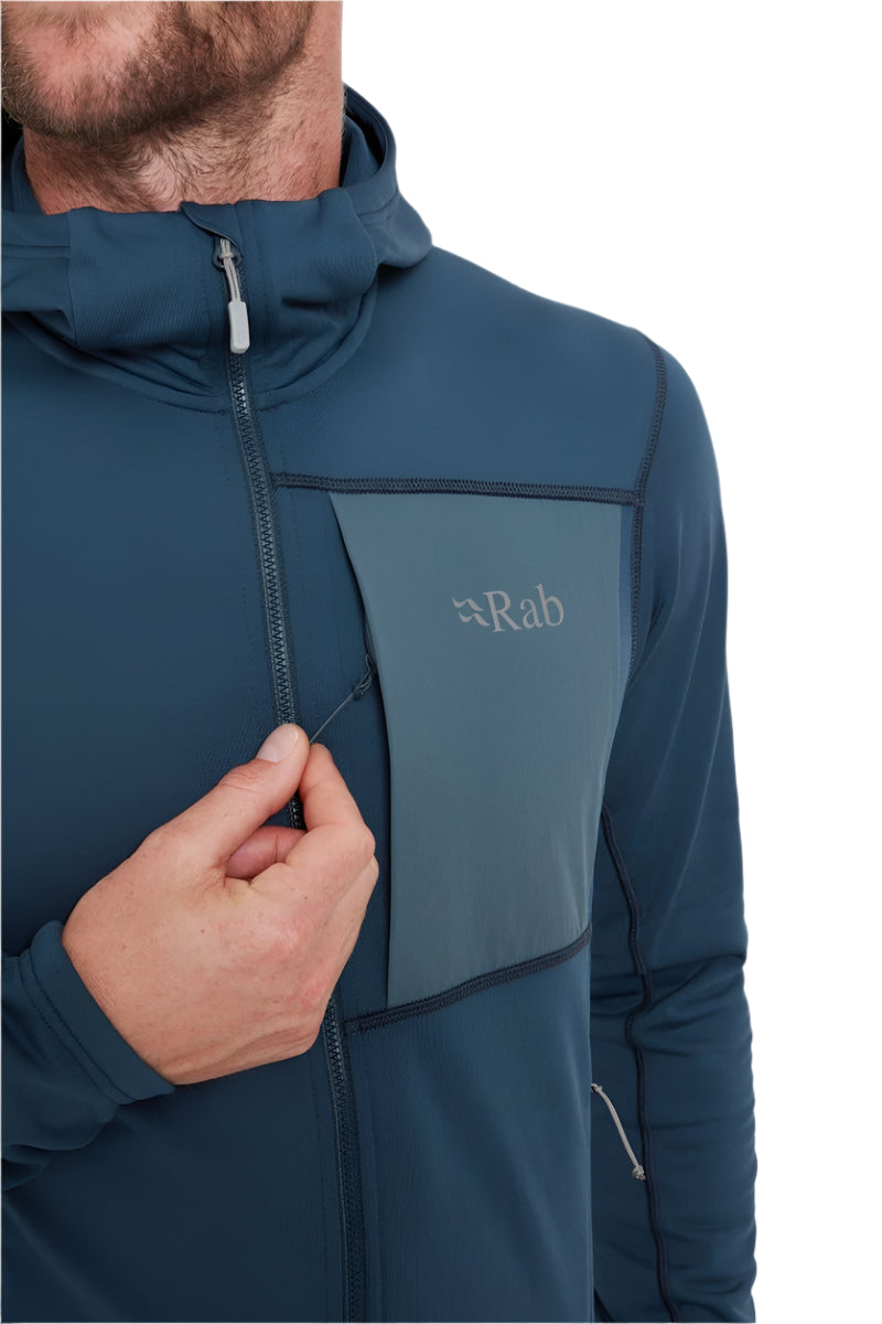 Rab Men's Superflux Hoody in Tempest Blue - zip pull detail