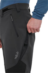 Rab Men's Torque Winter Pants in Black - thigh zip pocket detail