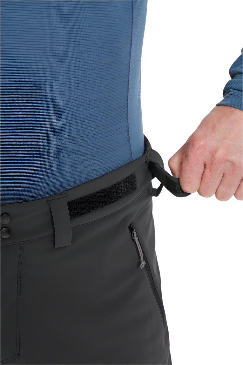 Rab Men's Torque Winter Pants in Black - waistband adjustment detail