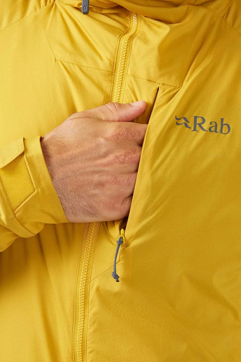 Rab Men's Vapour-Rise Summit Jacket in Sahara (styling reference) - Chest Pocket Detail