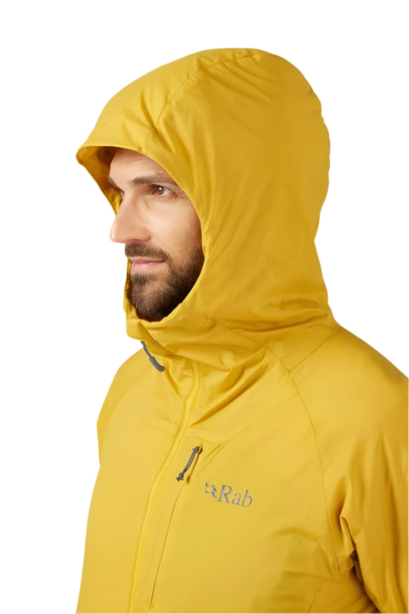 Rab Men's Vapour-Rise Summit Jacket in Sahara (styling reference) - Hood Detail