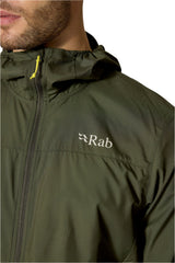 Rab Men's Windgather Hooded Jacket in Green - chest detail worn