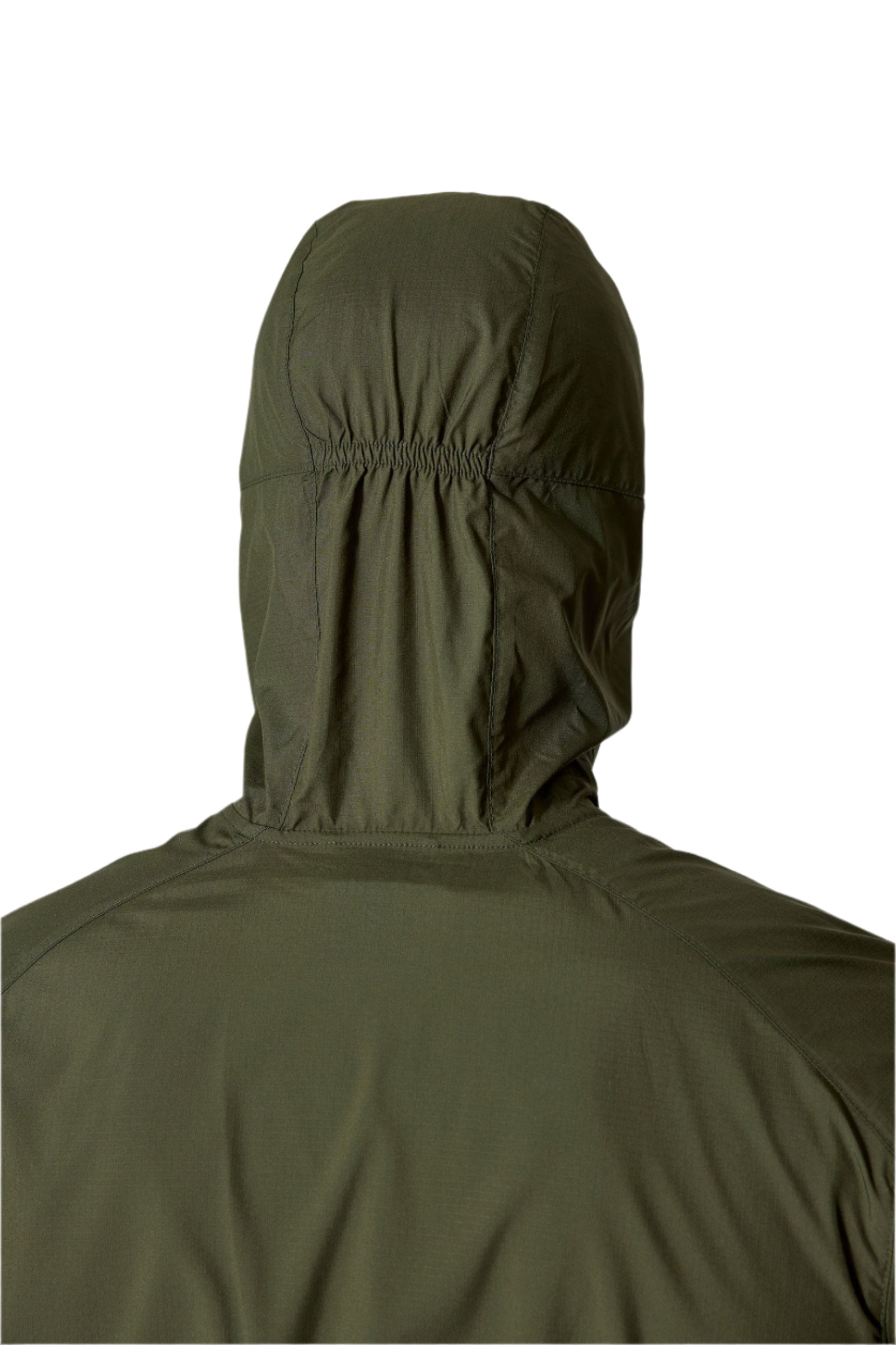 Rab Men's Windgather Hooded Jacket in Green - hood back detail worn