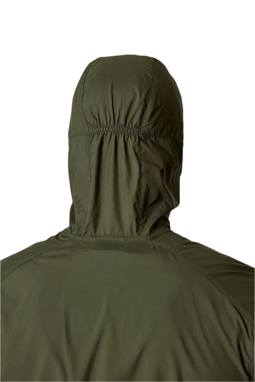 Rab Men's Windgather Hooded Jacket in Green - hood back detail worn
