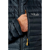 Rab Men's Microlight Alpine Down Jacket in Black - worn, chest pocket detail