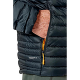 Rab Men's Microlight Alpine Down Jacket in Black - worn, hand pocket detail