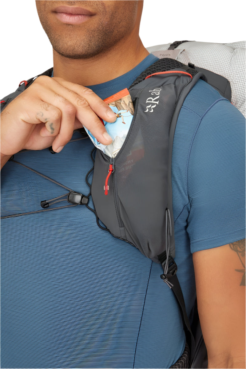Rab Muon 40L Hiking Pack in Pewter/Graphene - Harness Pocket Detail
