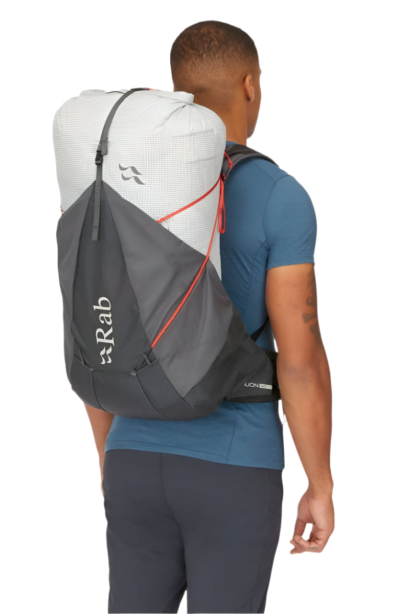 Rab Muon 40L Hiking Pack in Pewter/Graphene - On Model Back View
