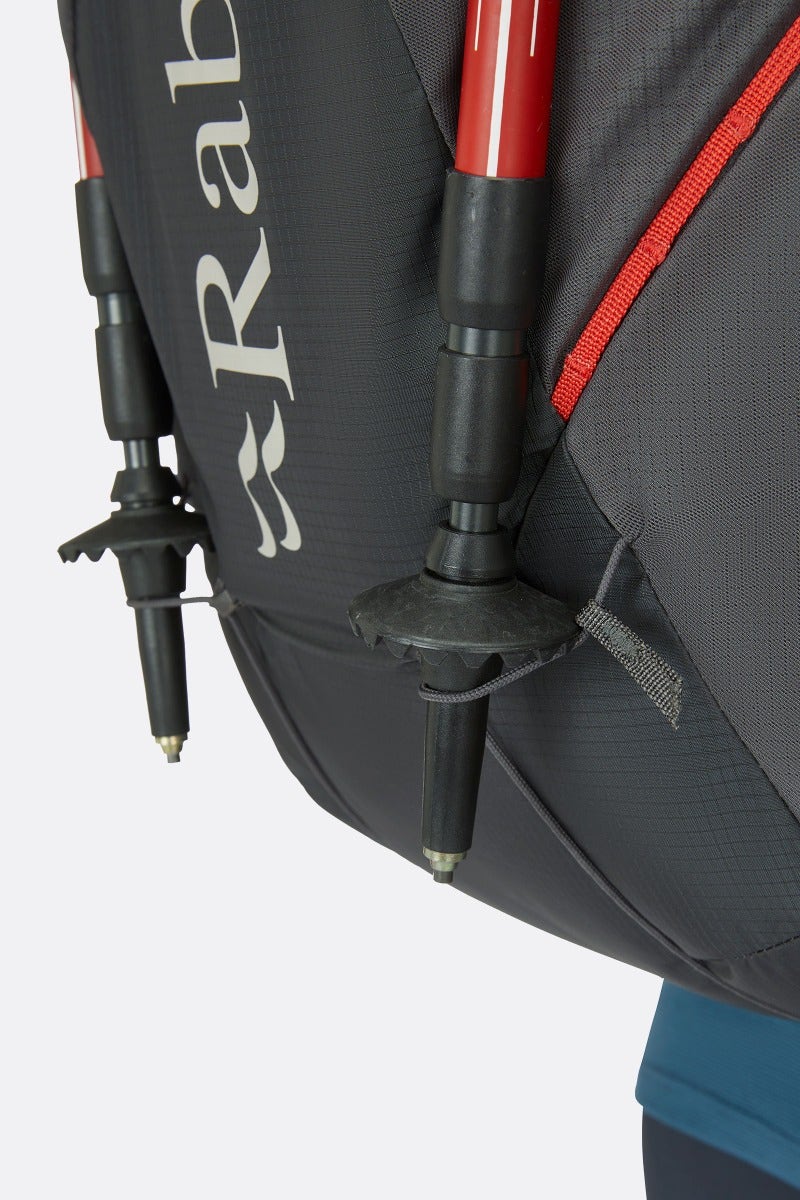 Rab Muon 40L Hiking Pack in Pewter/Graphene - On Model Side Close Up