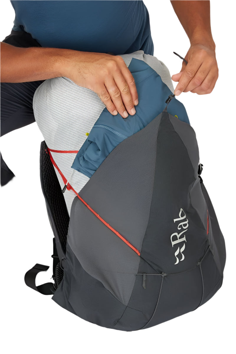 Rab Muon 40L Hiking Pack in Pewter/Graphene - Roll Top Closing