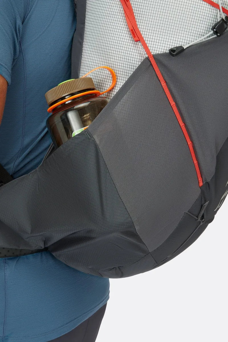 Rab Muon 40L Hiking Pack in Pewter/Graphene - Side Stash Pocket