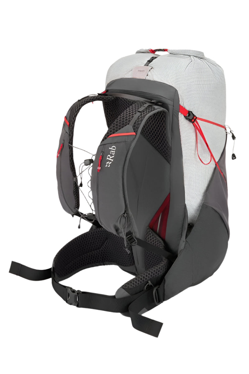 Rab Muon 40L Hiking Pack in Pewter/Graphene - Side View