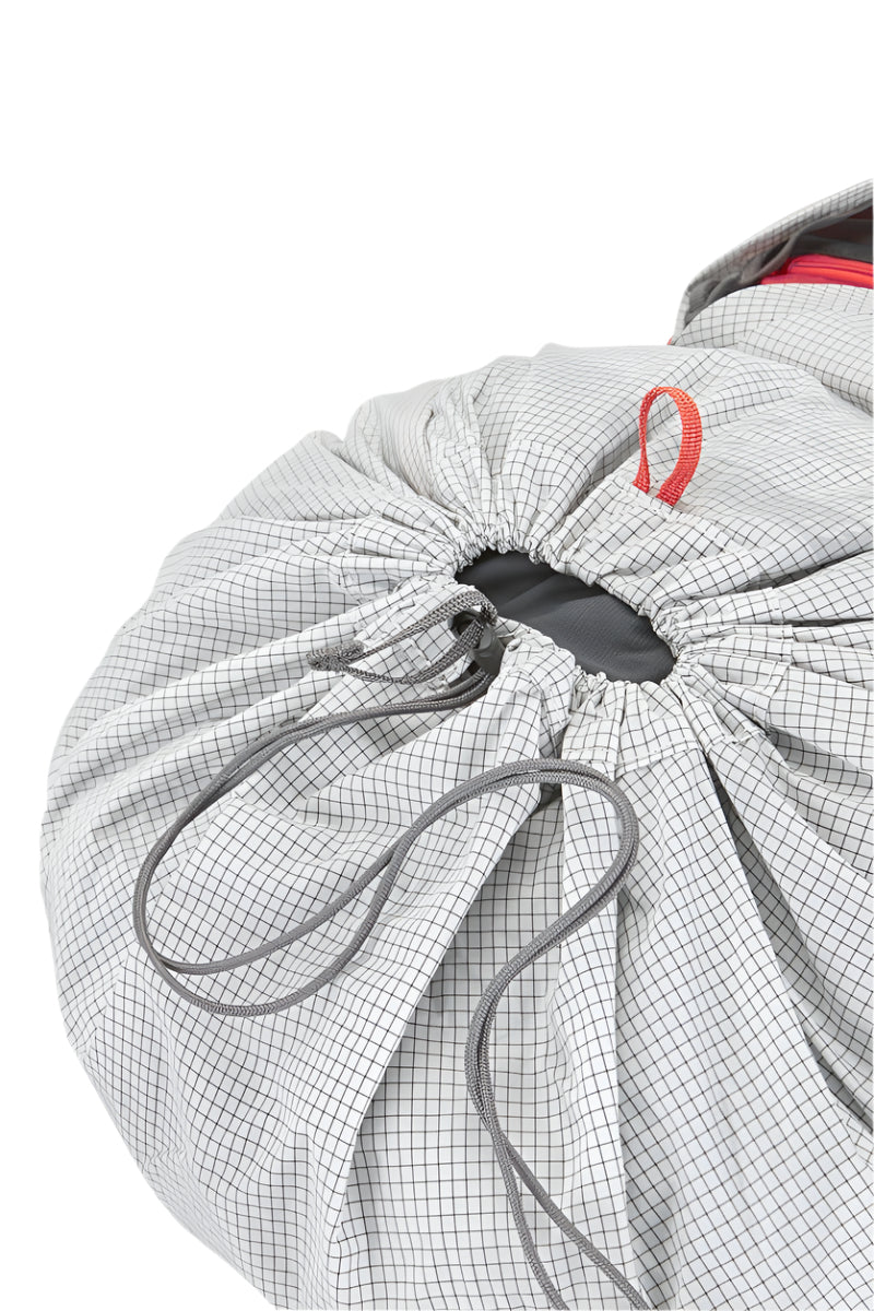 Rab Muon 50L Hiking Pack in Pewter/Graphene - Drawstring Detail