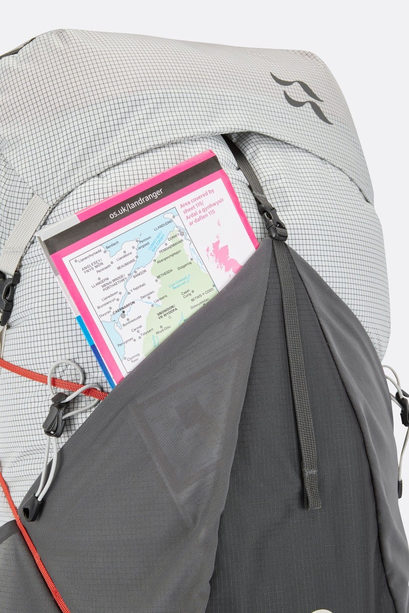 Rab Muon 50L Hiking Pack in Pewter/Graphene - Lid Pocket Detail